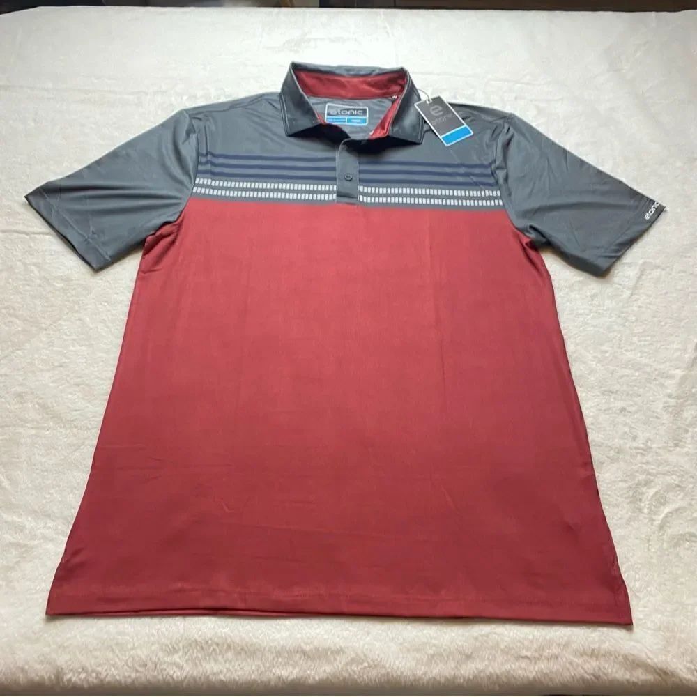 Etonic Short Sleeve Polo Iron/Bloodstone Color New With Tags Size Medium